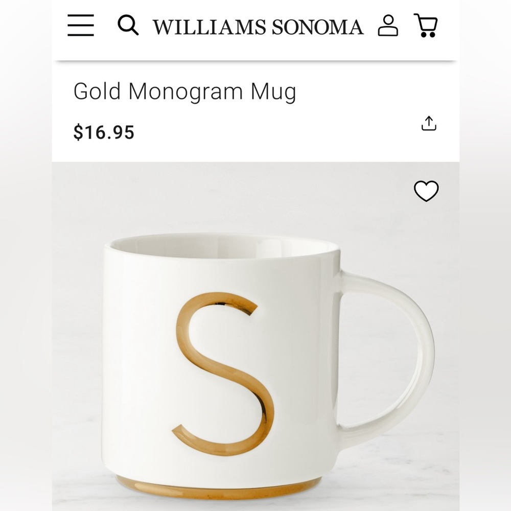 Williams Sonoma White Mug with Gold Lettering